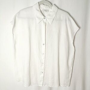VINCE Womens Sz. XL Linen Cap-Sleeve Button-Front Blouse, Optic White